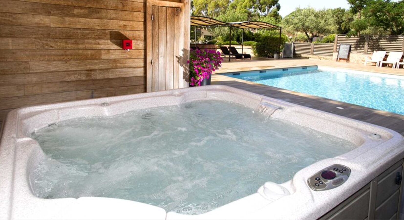 Outdoor pool and hot tub