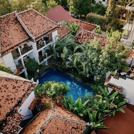 Aerial View of Hotel and Pool 