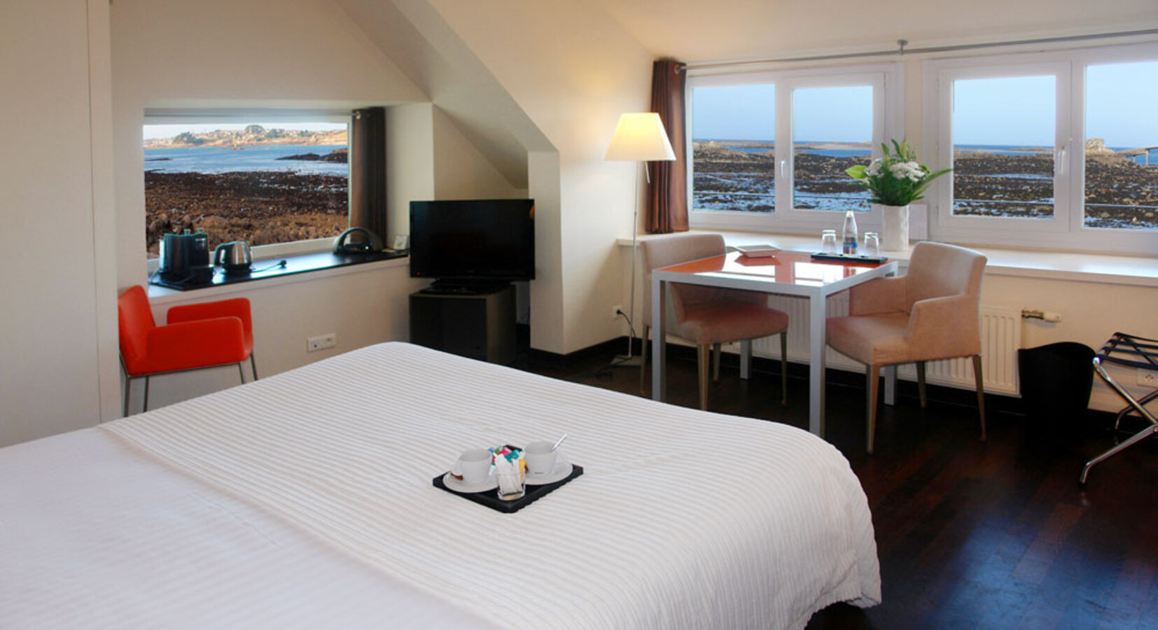 Bedroom with sea views