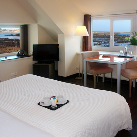 Bedroom with sea views