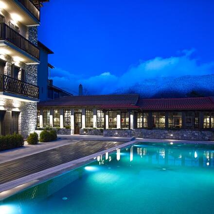 Hotel facade and pool