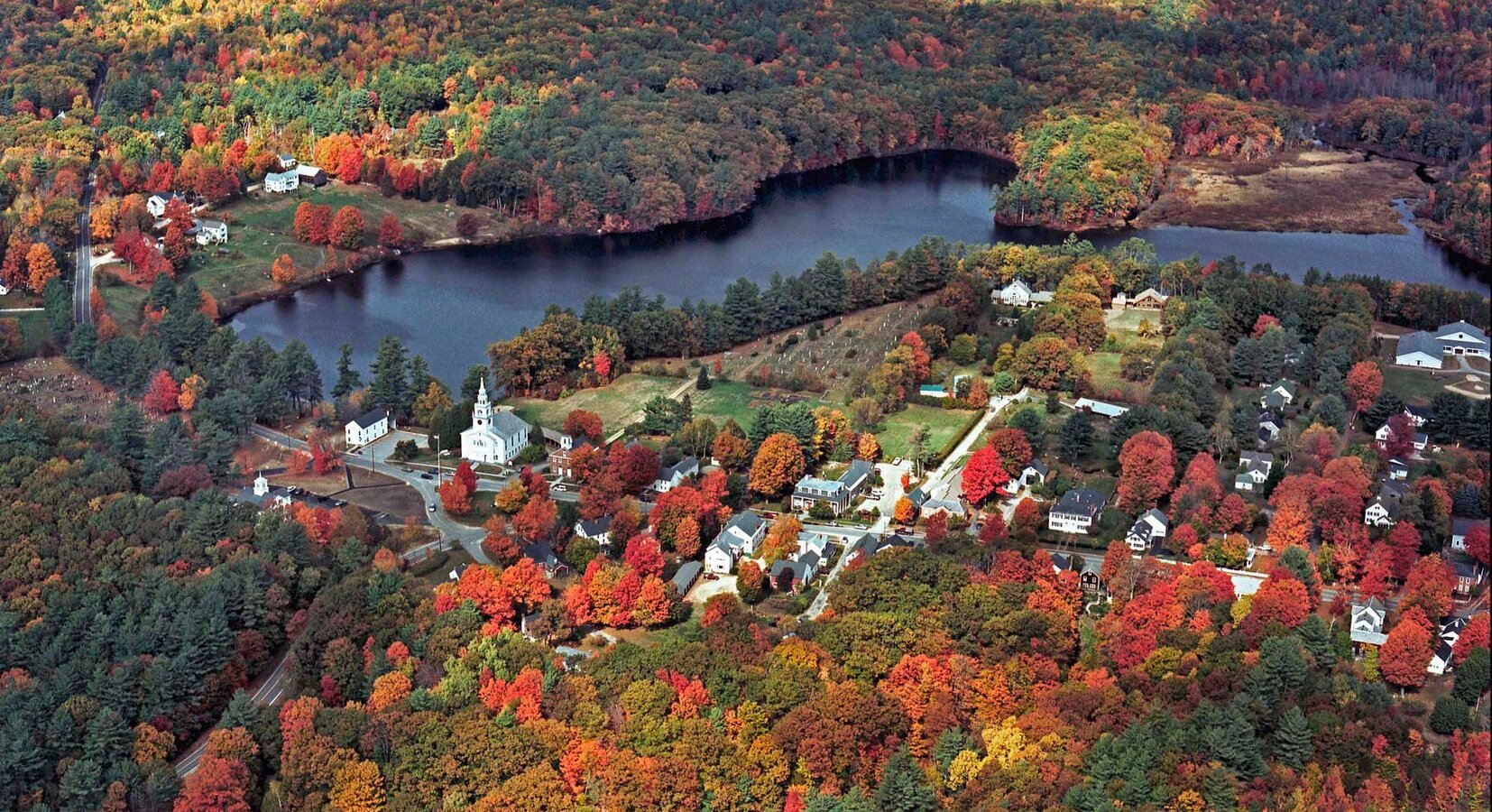 Aerial view of Hancock in the autumn 