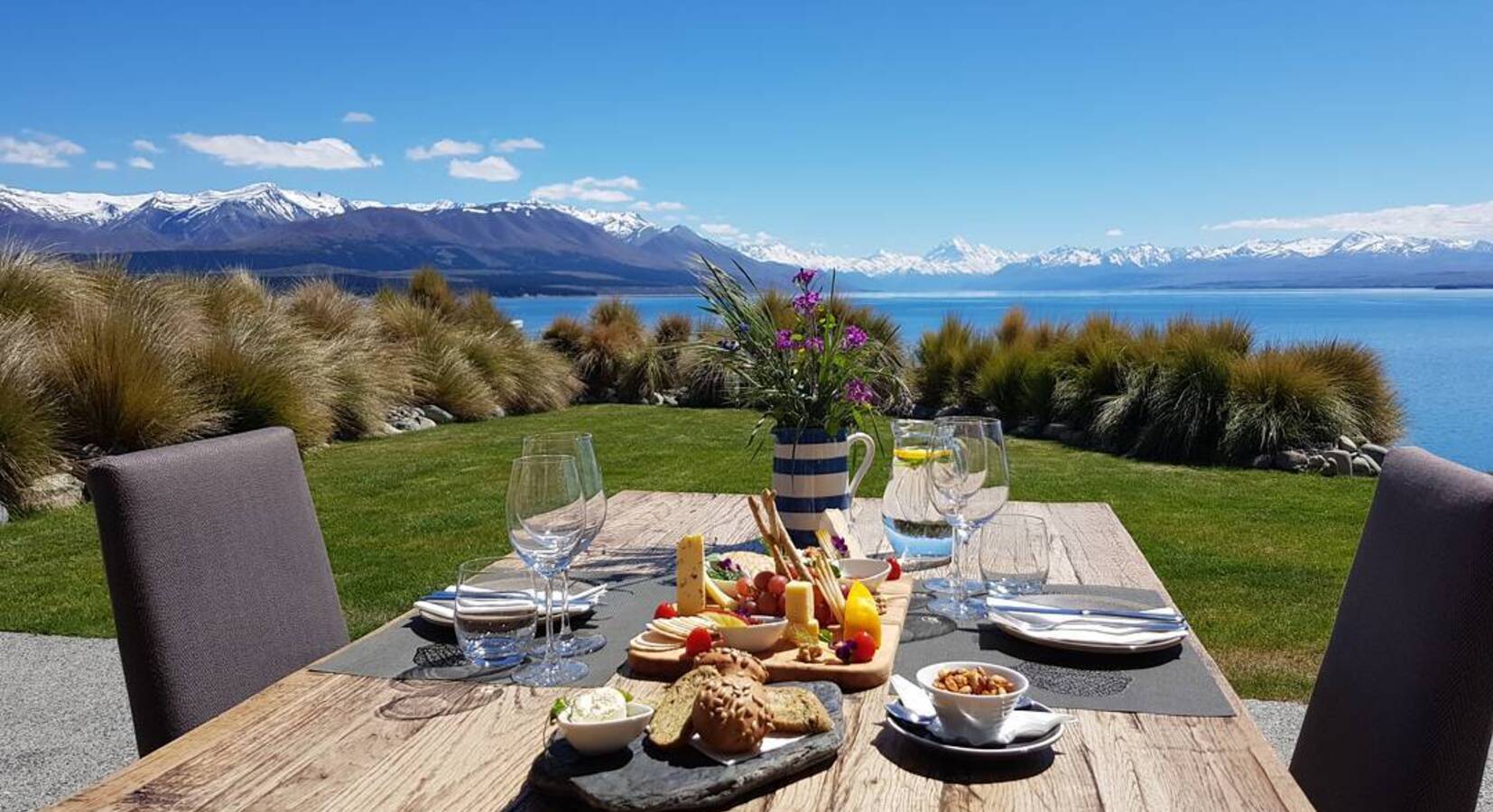 Indoor and Outdoor Dining Views Under Clear Blue Skies