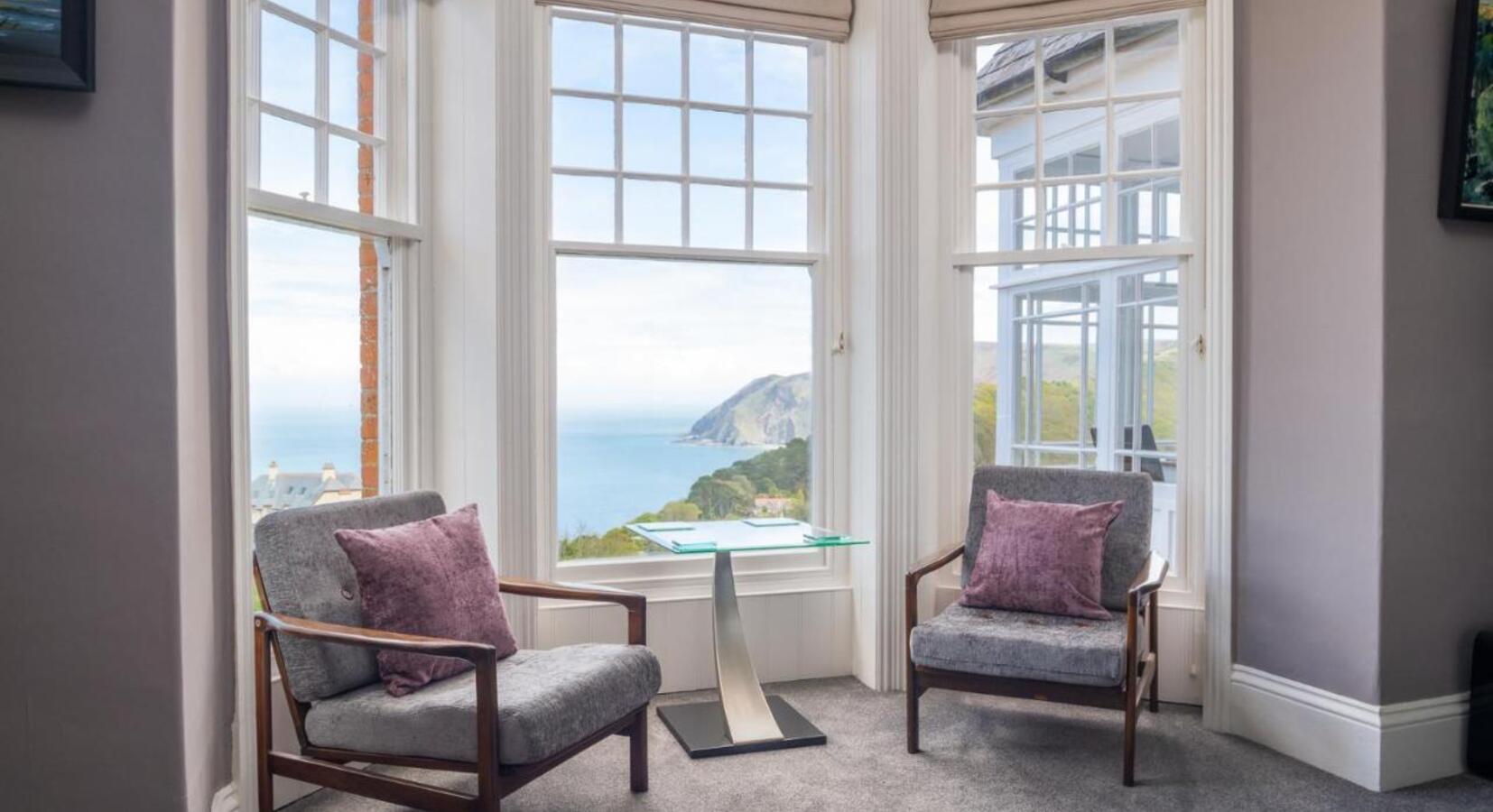 Views over to Wales from the drawing room at Highcliffe House Lynton Devon England