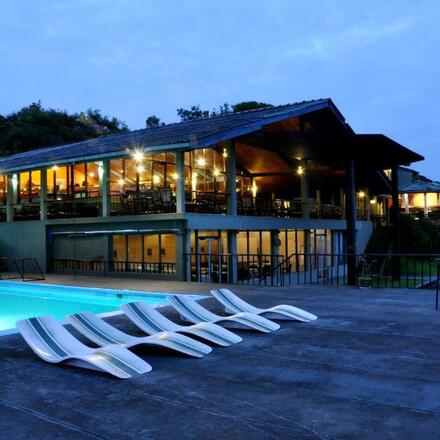 Pool and Restaurant at Night