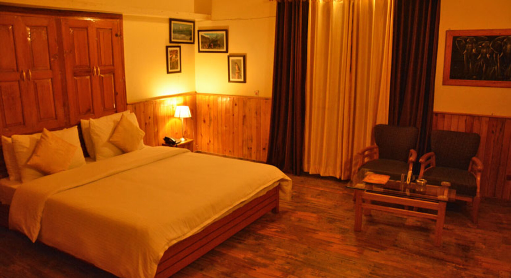 Wood-panelled cozy bedroom