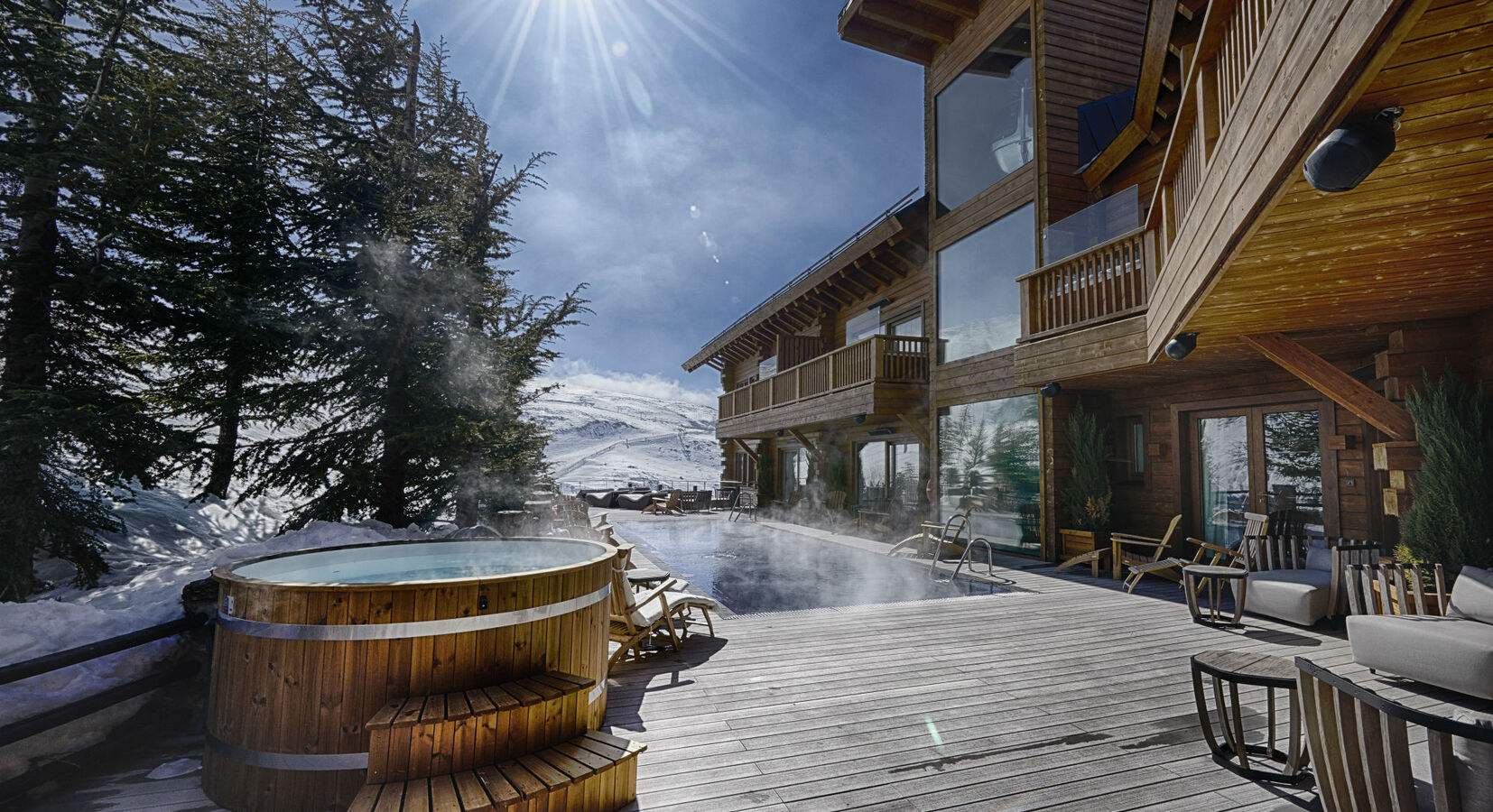 Outdoor pool and hot tub