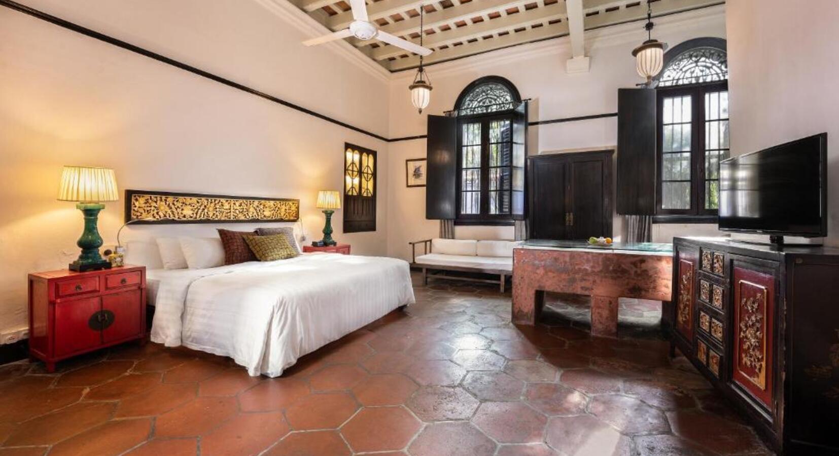 Terracotta-Tiled Guestroom