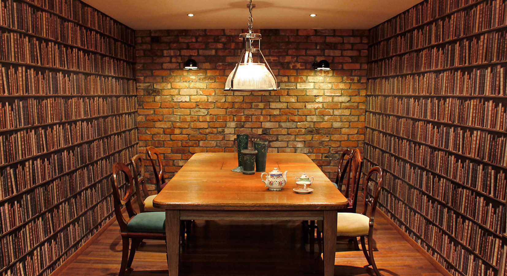 The dining room and library