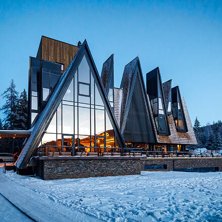 Hotel exterior in winter