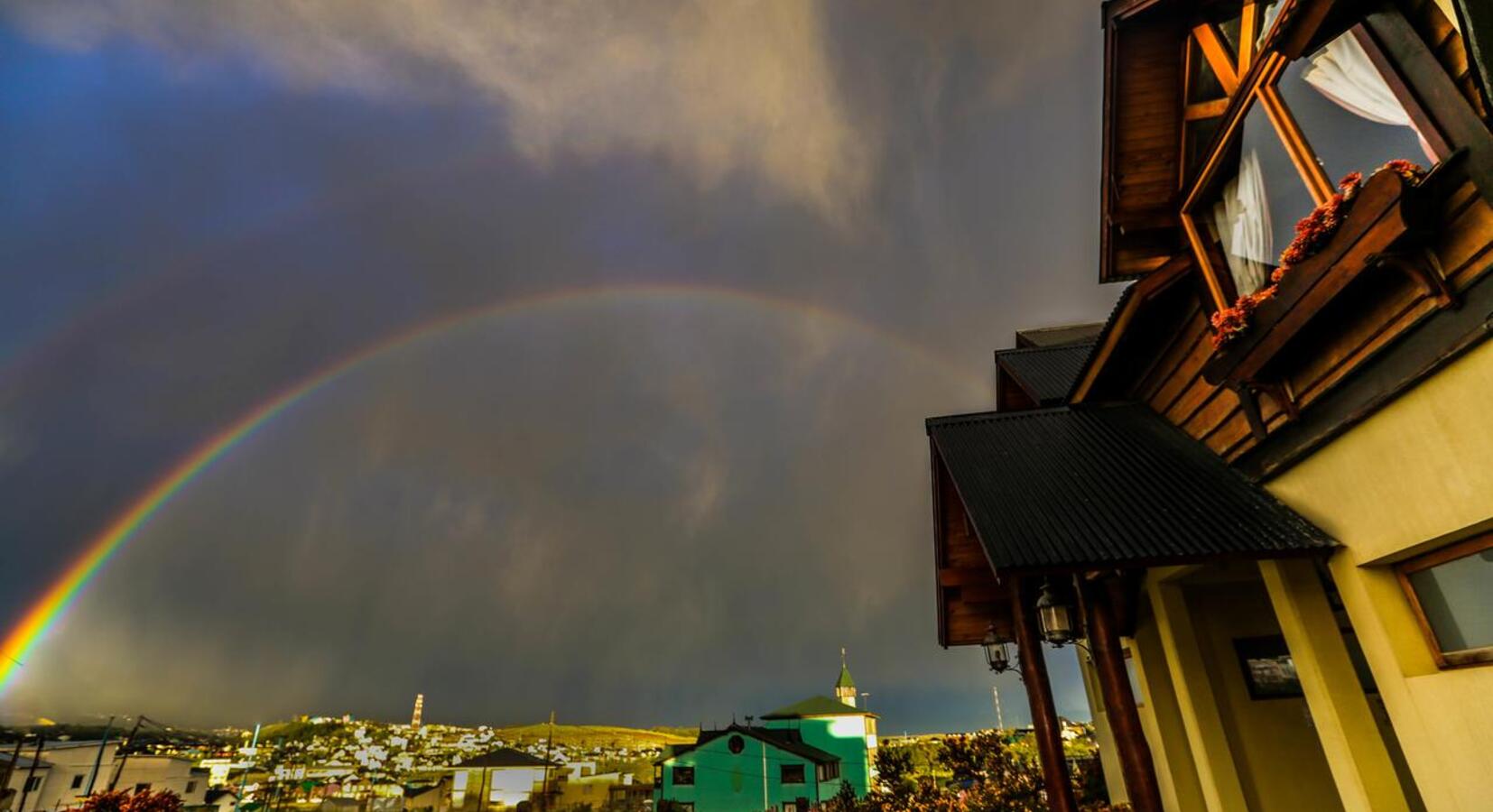 Rainbow and view of Ushuaia