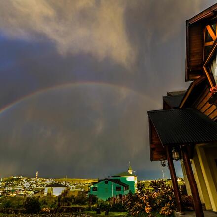 Rainbow and view of Ushuaia