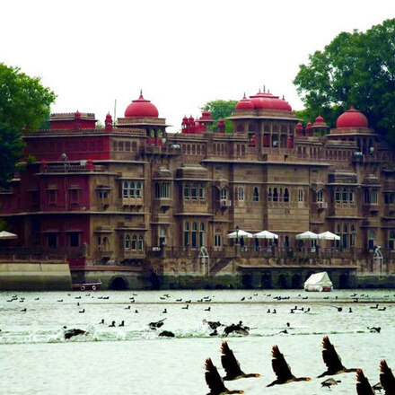 View across the lake to the hotel