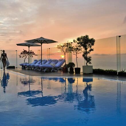 Sunset over the rooftop pool