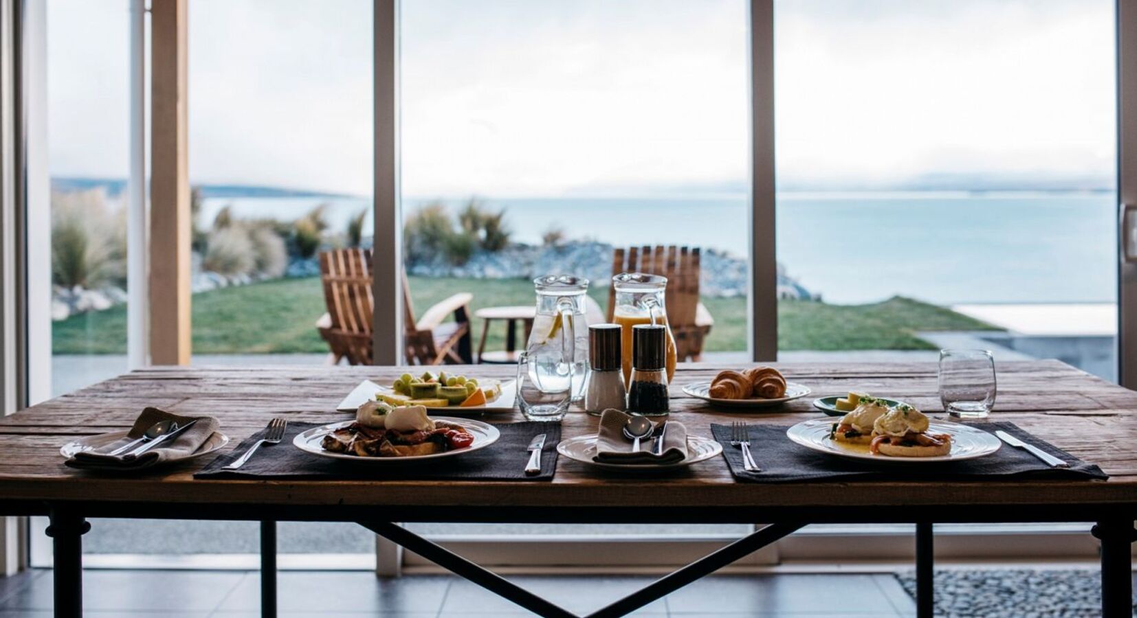 Indoor and Outdoor Dining Views Under Clear Blue Skies