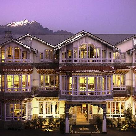 Hotel exterior at dusk