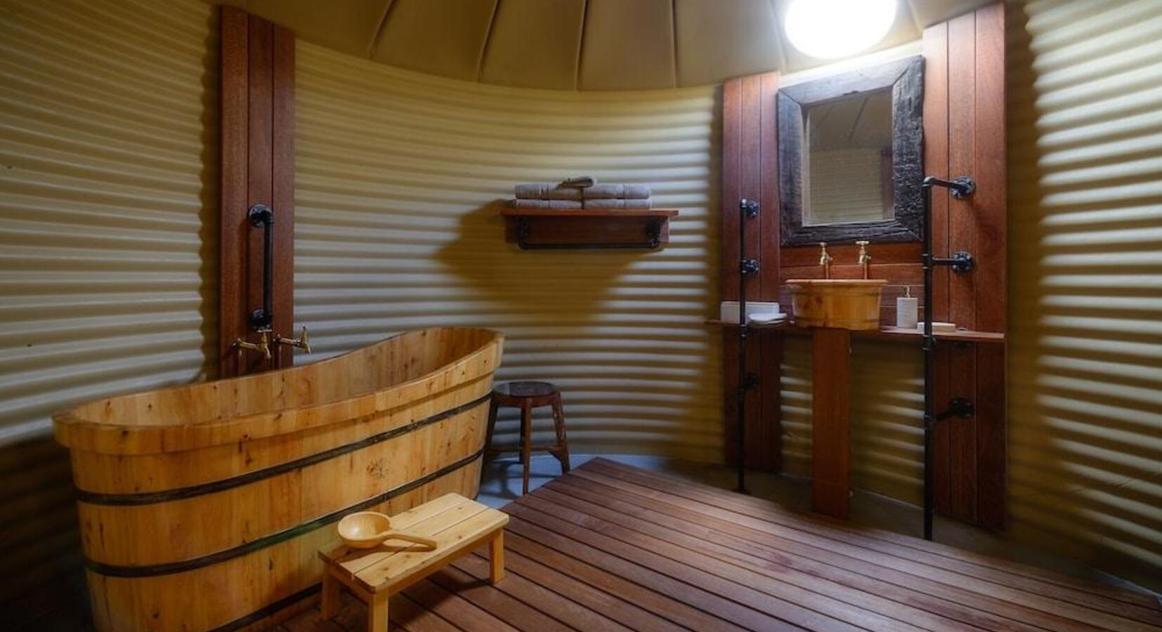 Bathroom with Wooden Tub 