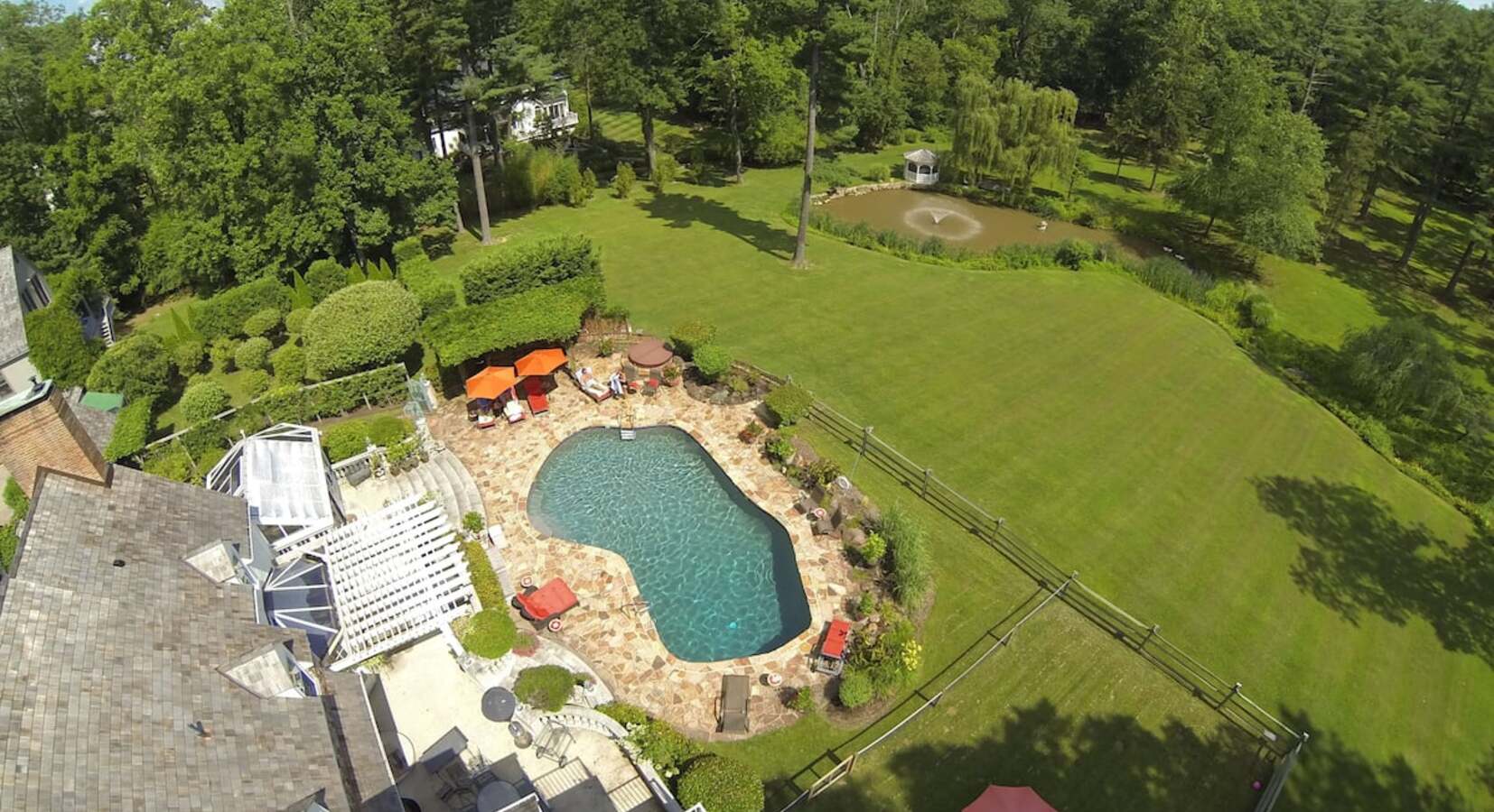 Pool and garden aerial view