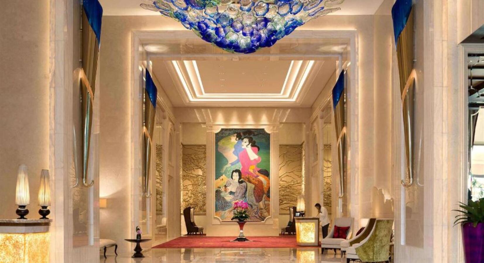 Lobby with Glass Chandelier