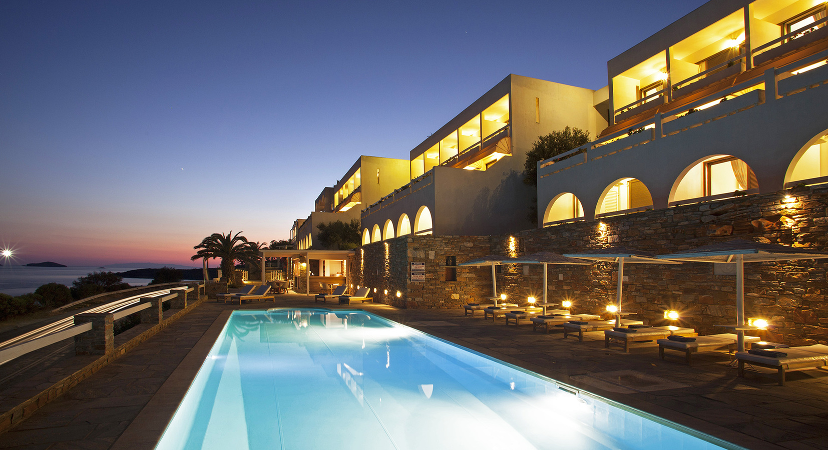 Exterior and pool night view