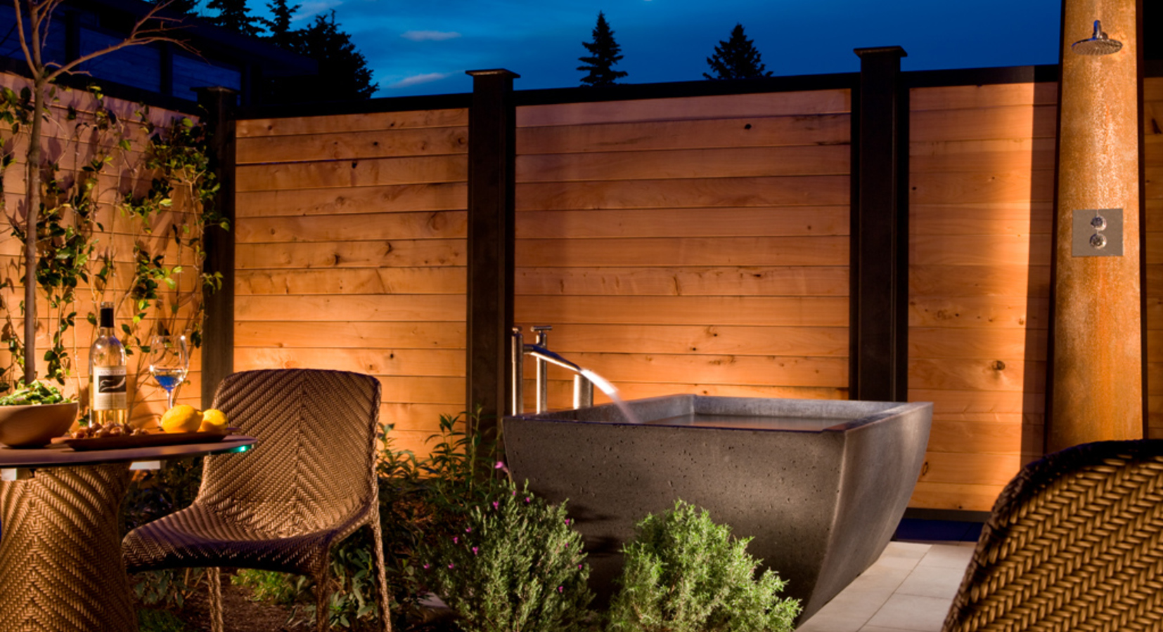 Private patio with outdoor bathtub