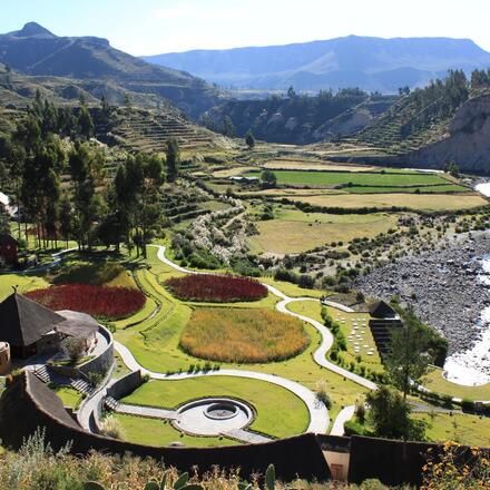 View of hotel and valley