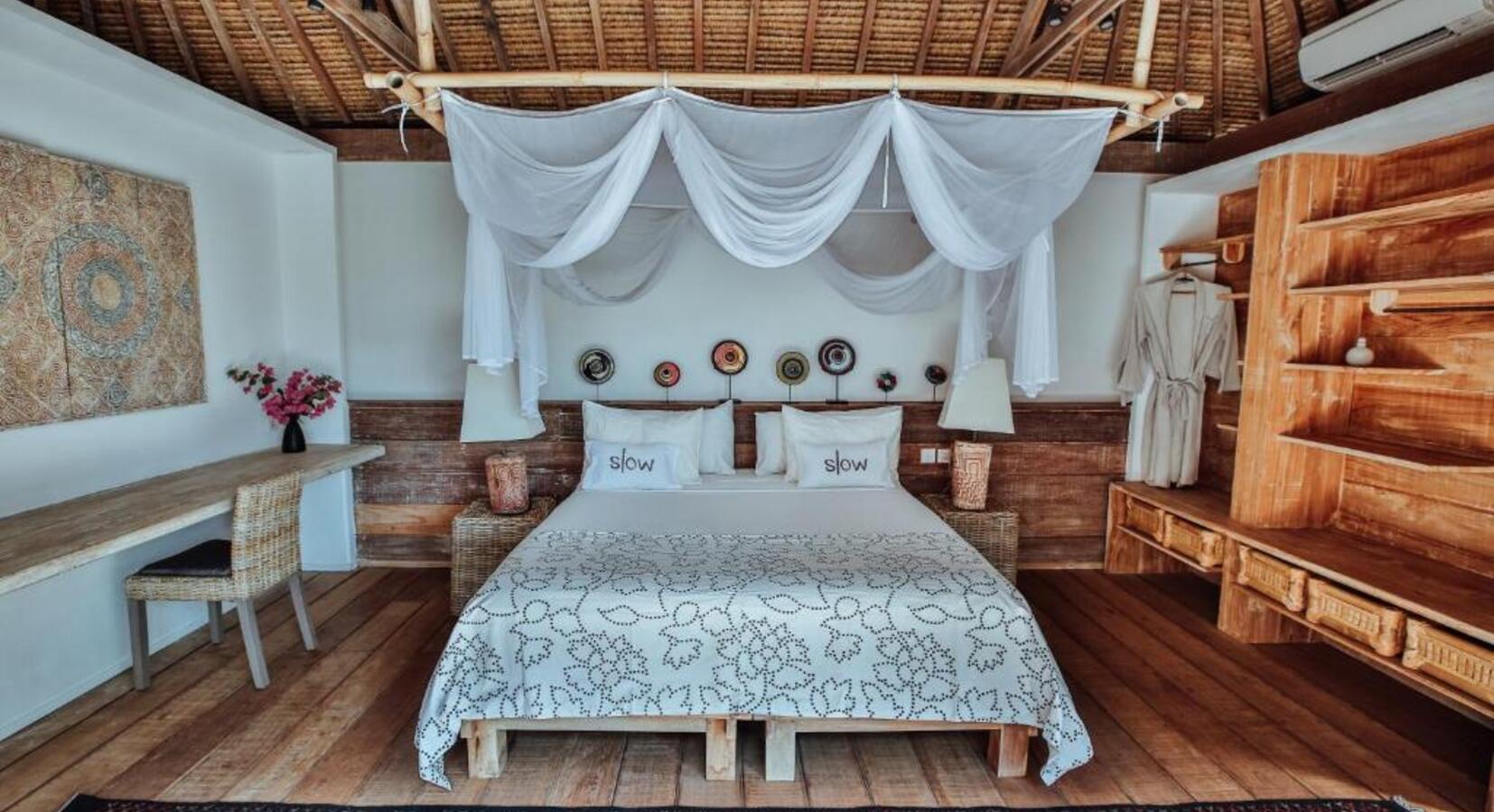 Double Bed with Draped Mosquito Net