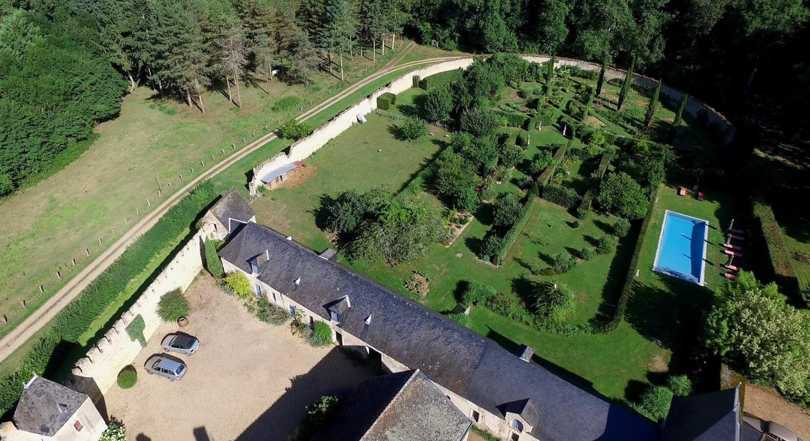 Garden and pool aerial view