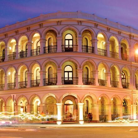 Colonnaded hotel facade