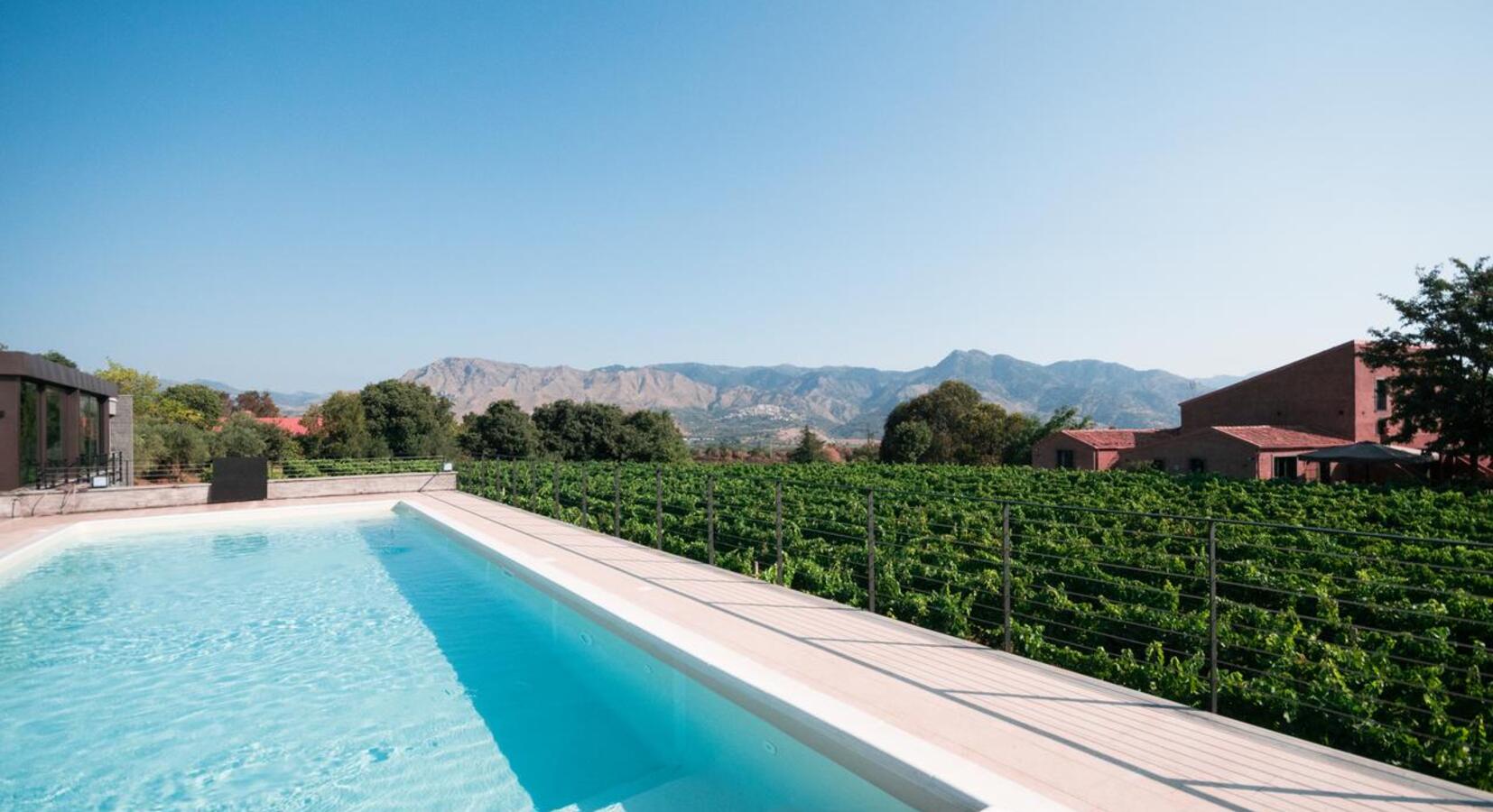 Hotel pool and mountain view