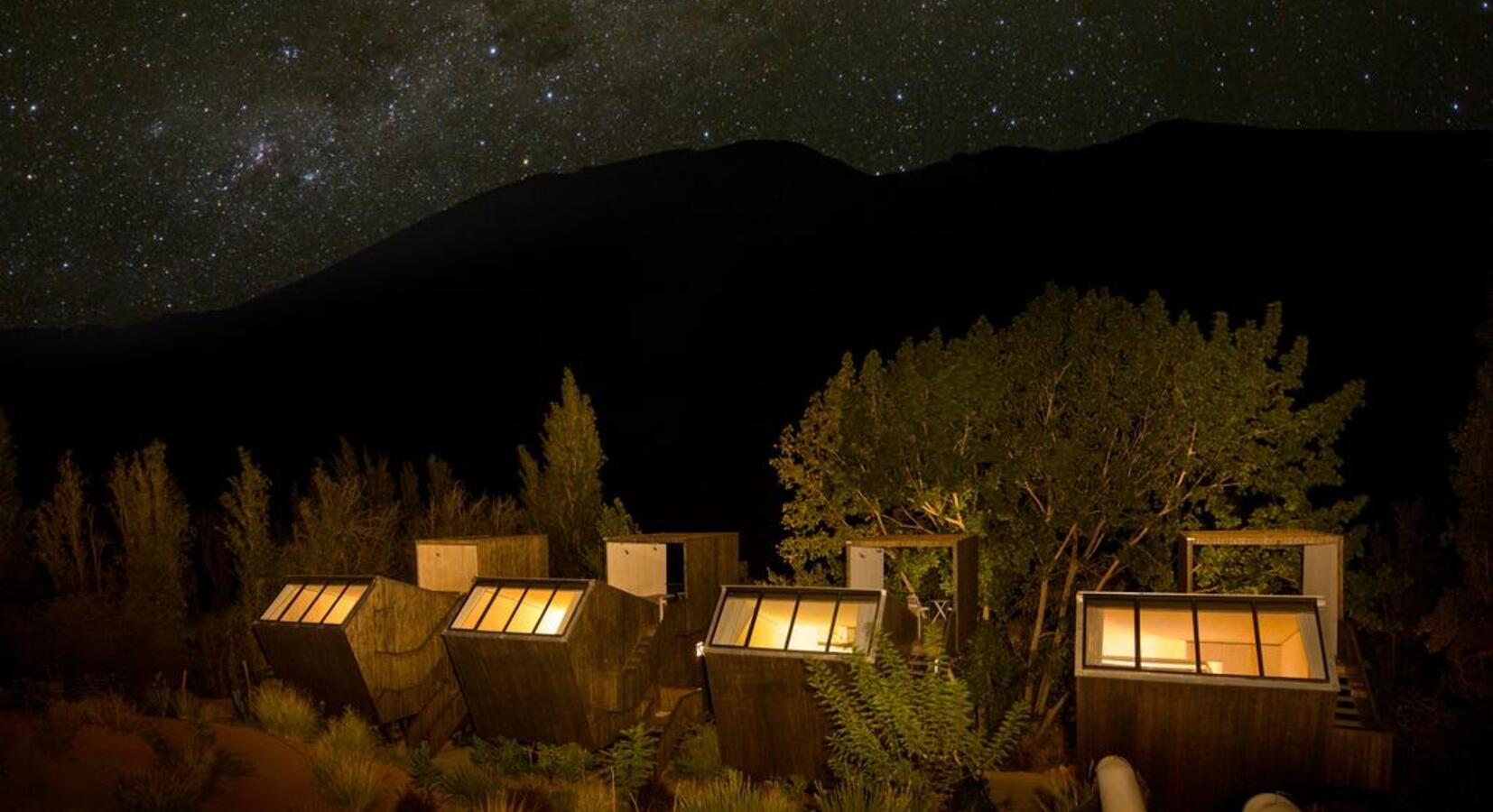 The cabins at night