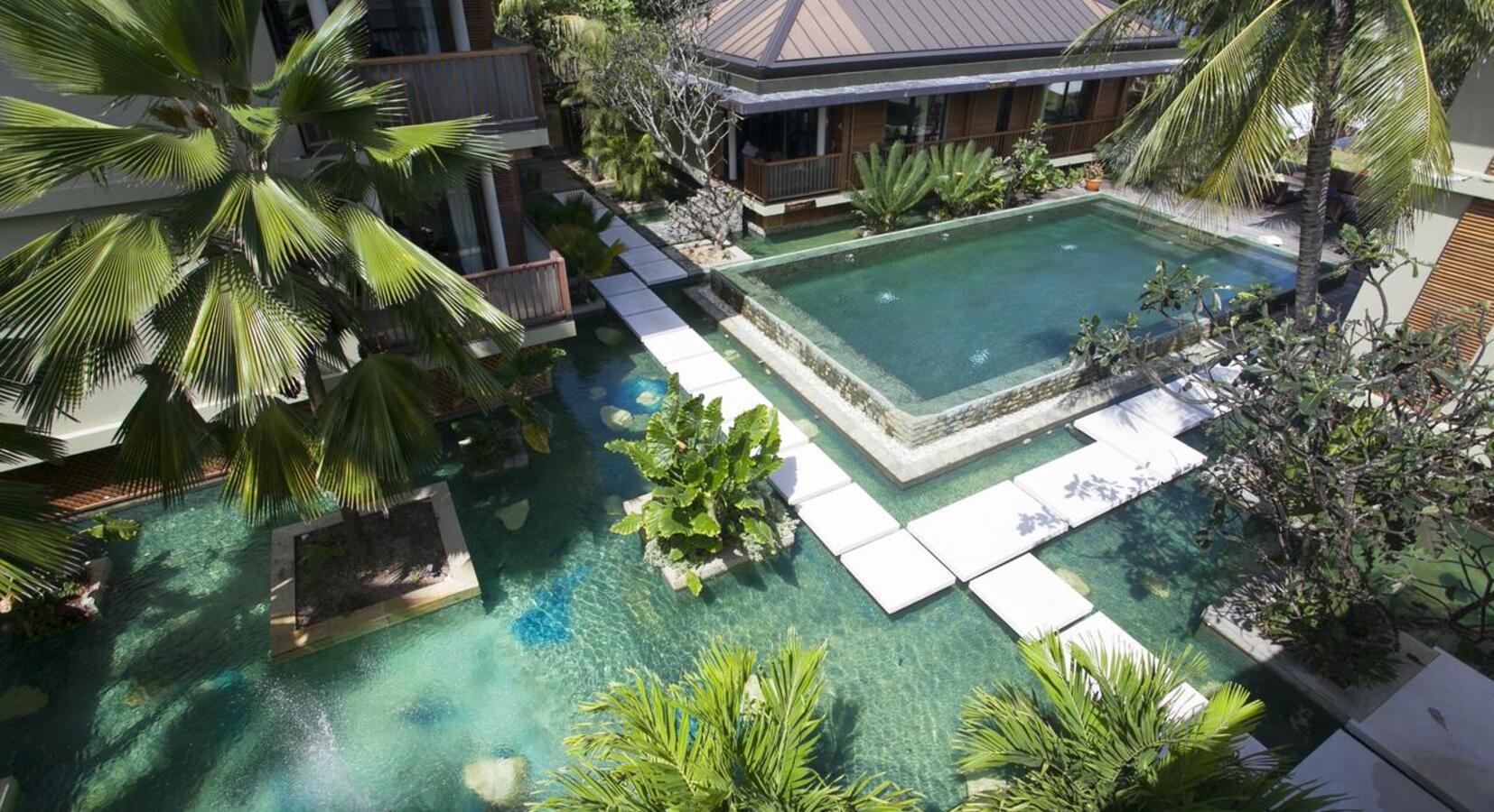 View of hotel and pools