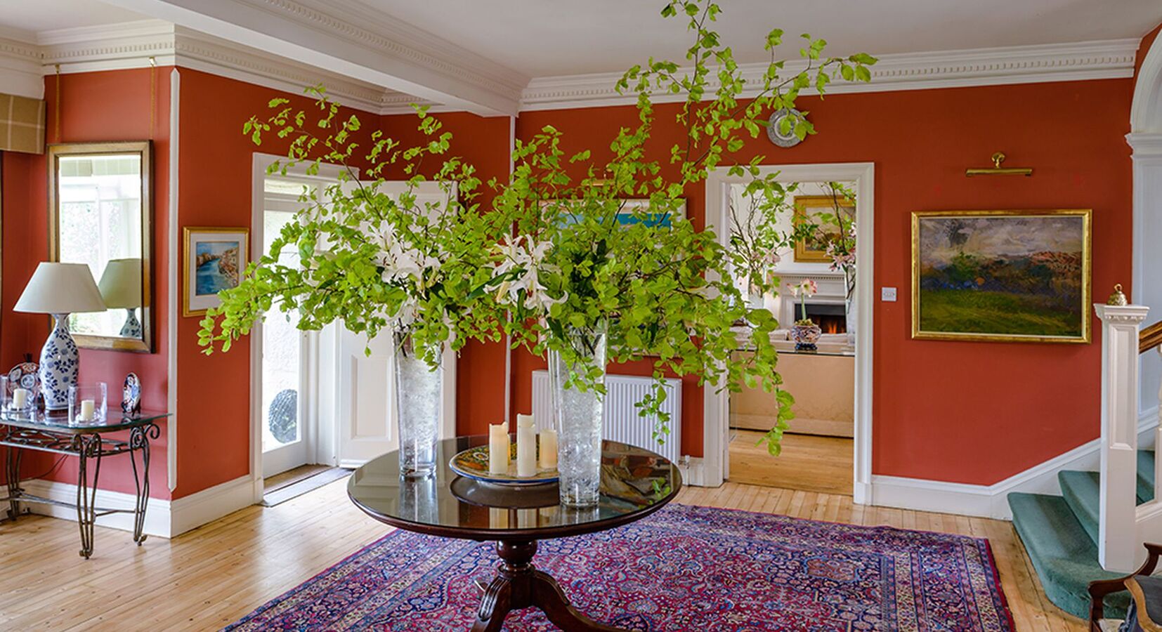 Floral displays in the entrance hall