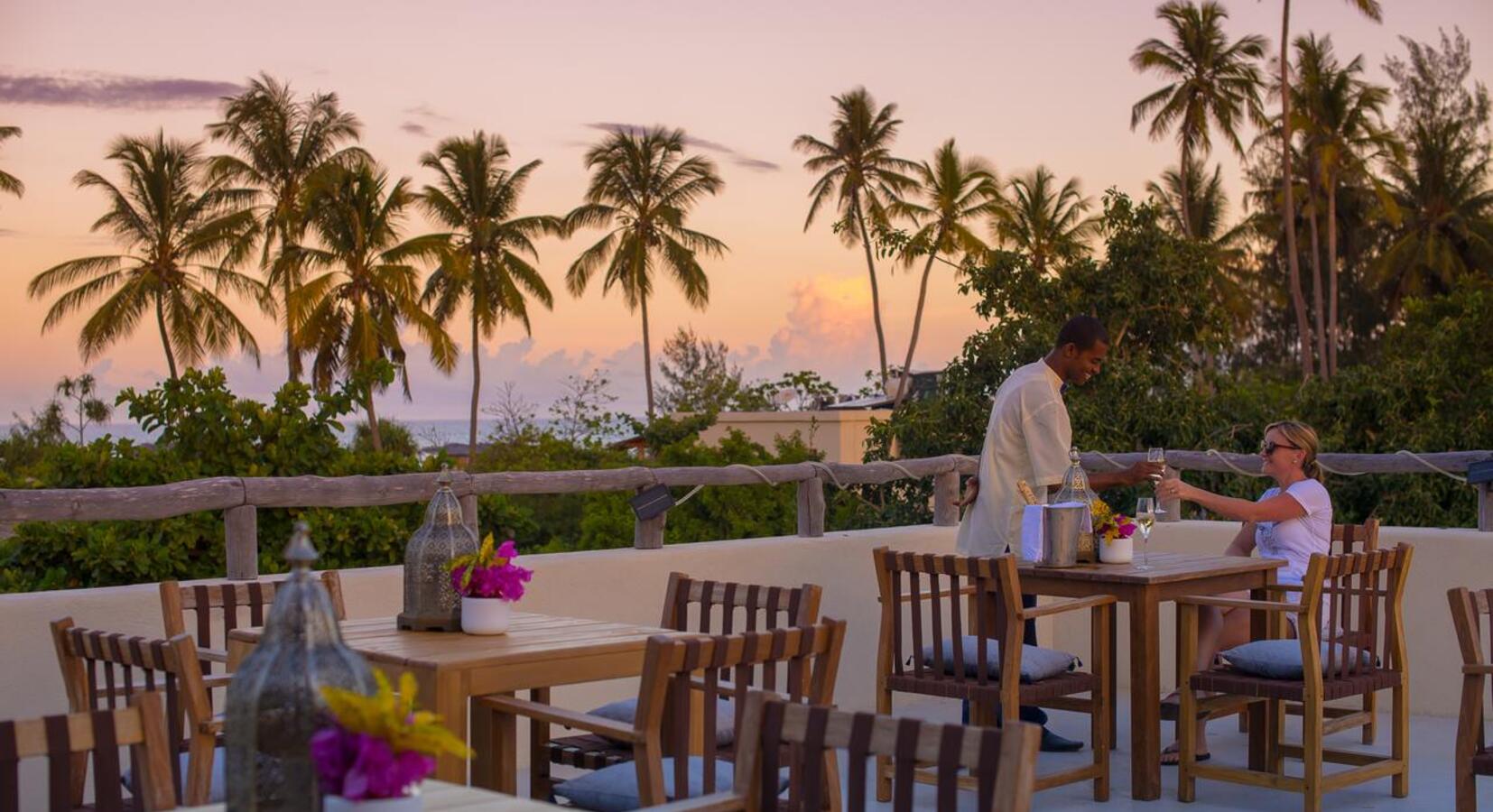 Outdoor dining with sea views