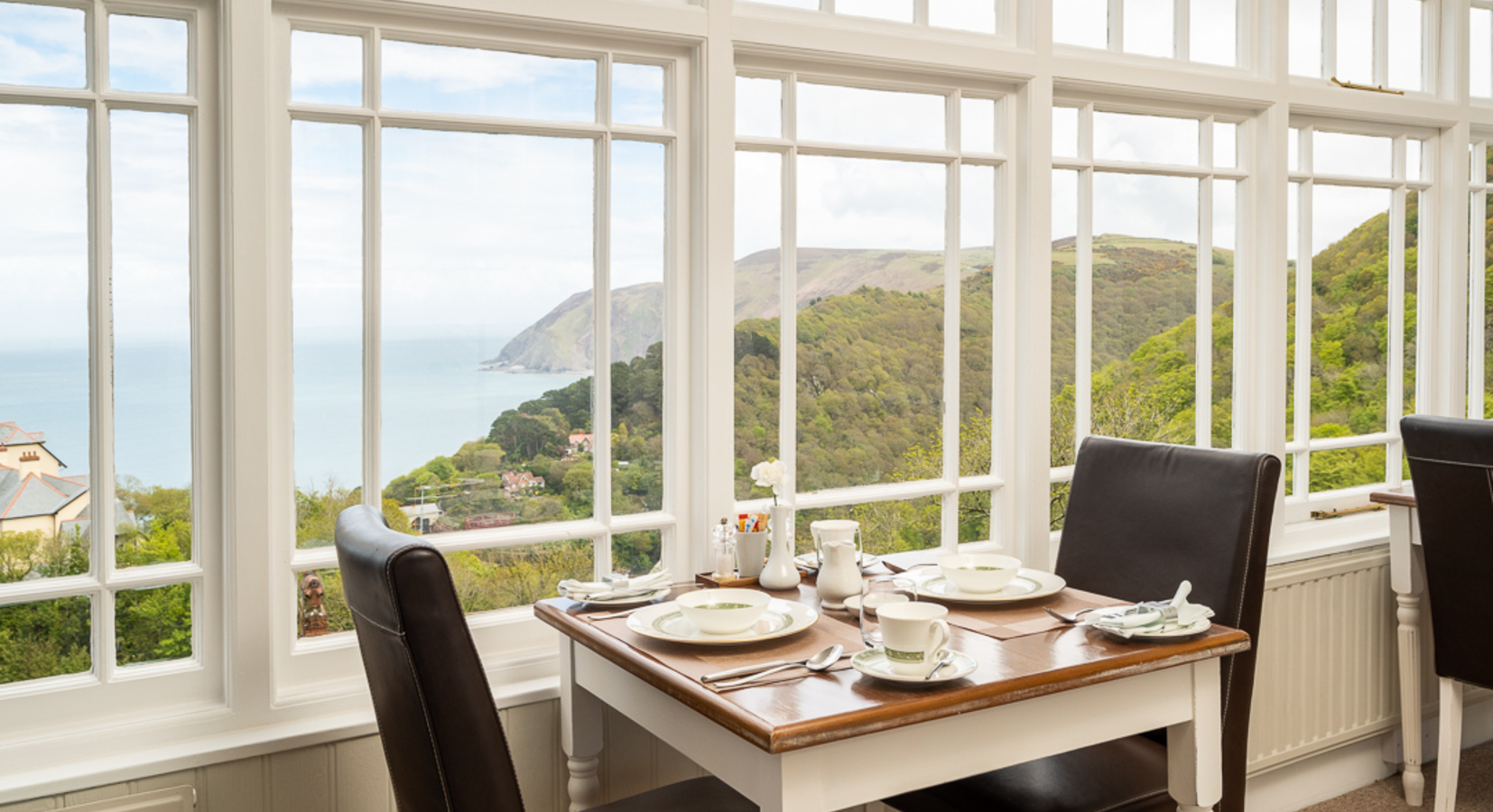 Sea views over breakfast in the Orangery Dining Room at Highcliffe House