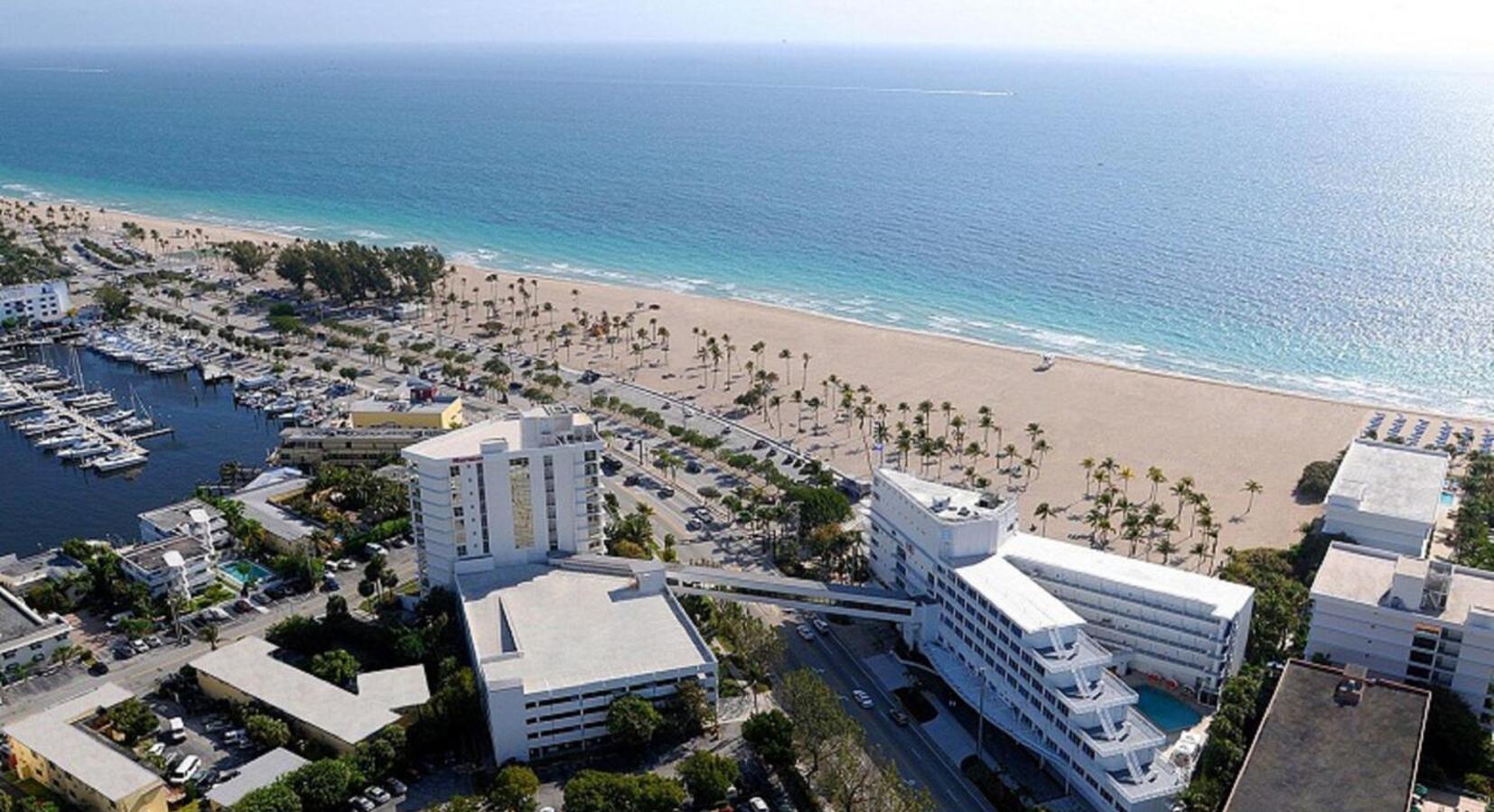 Aerial view of resort and private beach 