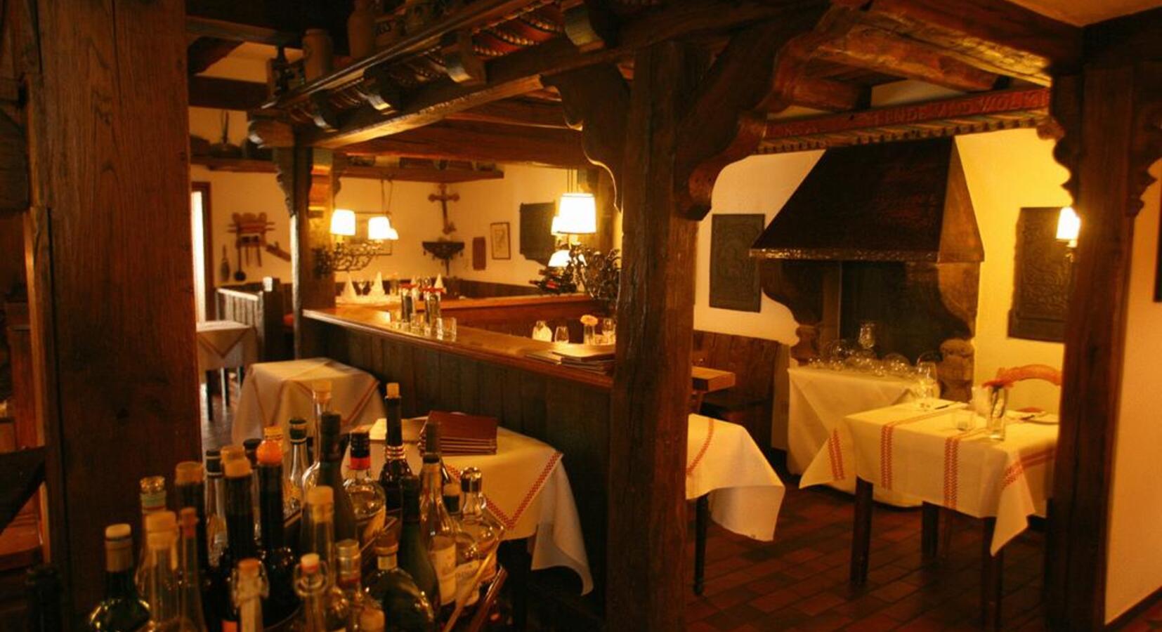 Dining room with rustic beams