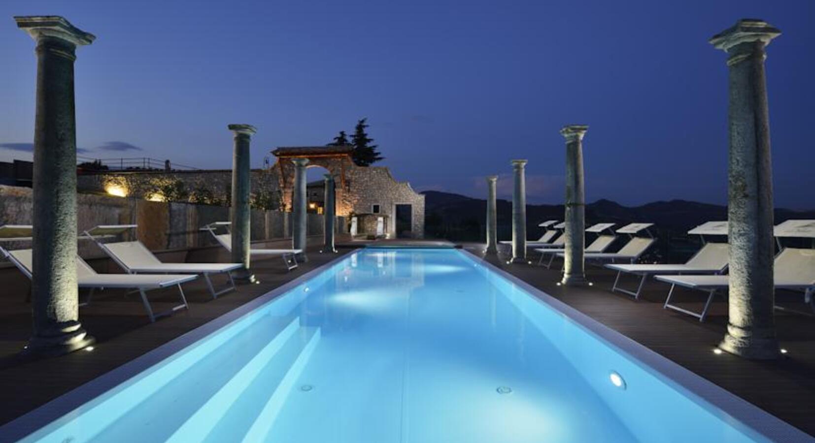 The outdoor pool at night