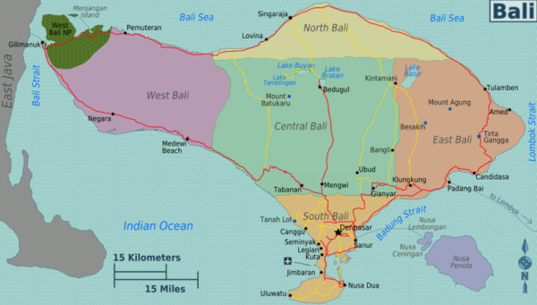 Carte des villes et des centres de Bali