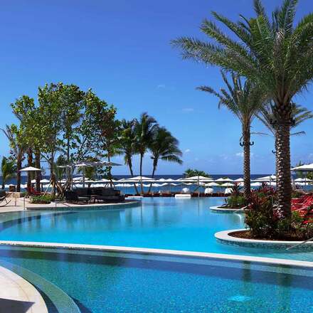 Pool with beach views