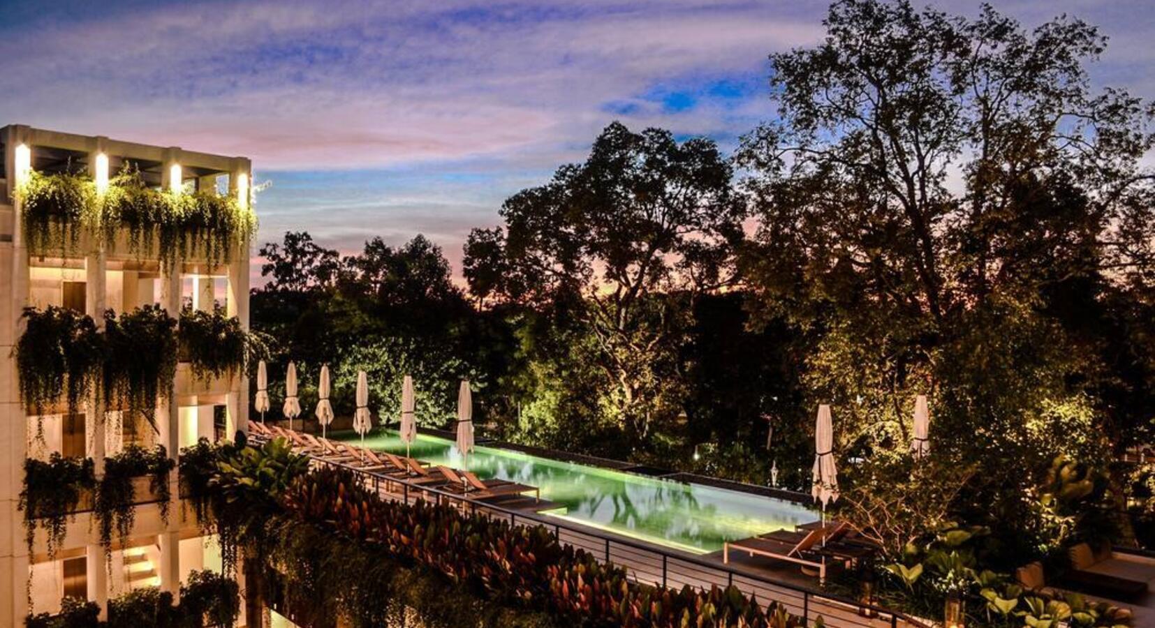 Exterior with Pool at Night