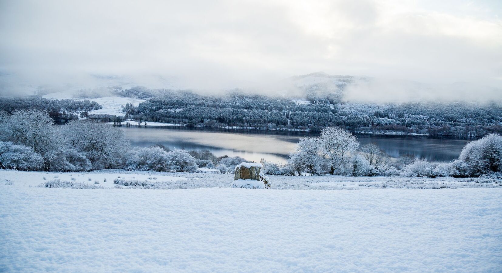 The loch blanketed in snow