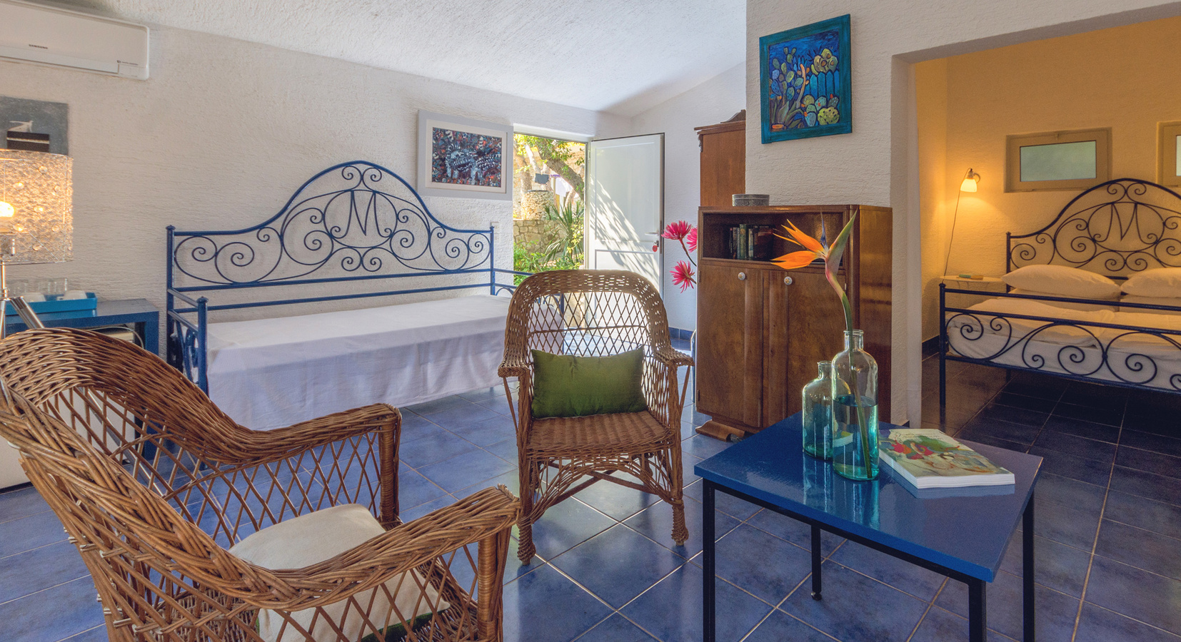 Blue bungalow interior view