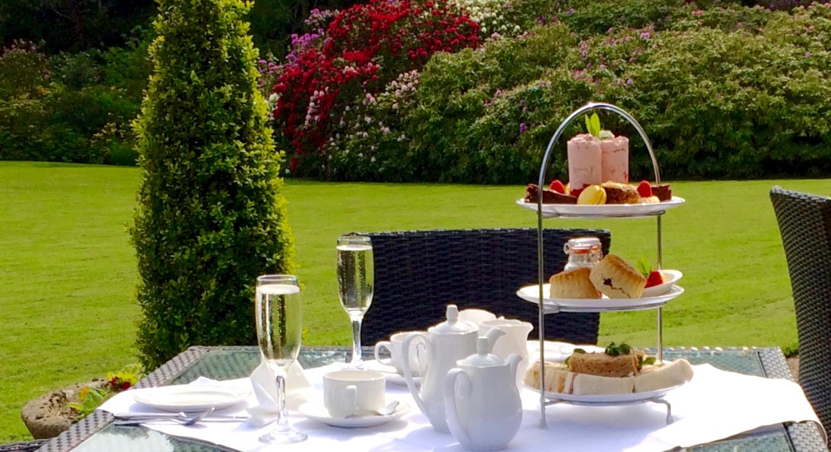 Afternoon tea served on the terrace.