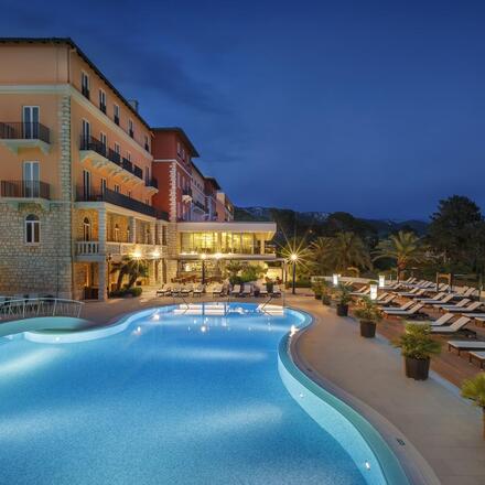 Hotel facade and pool