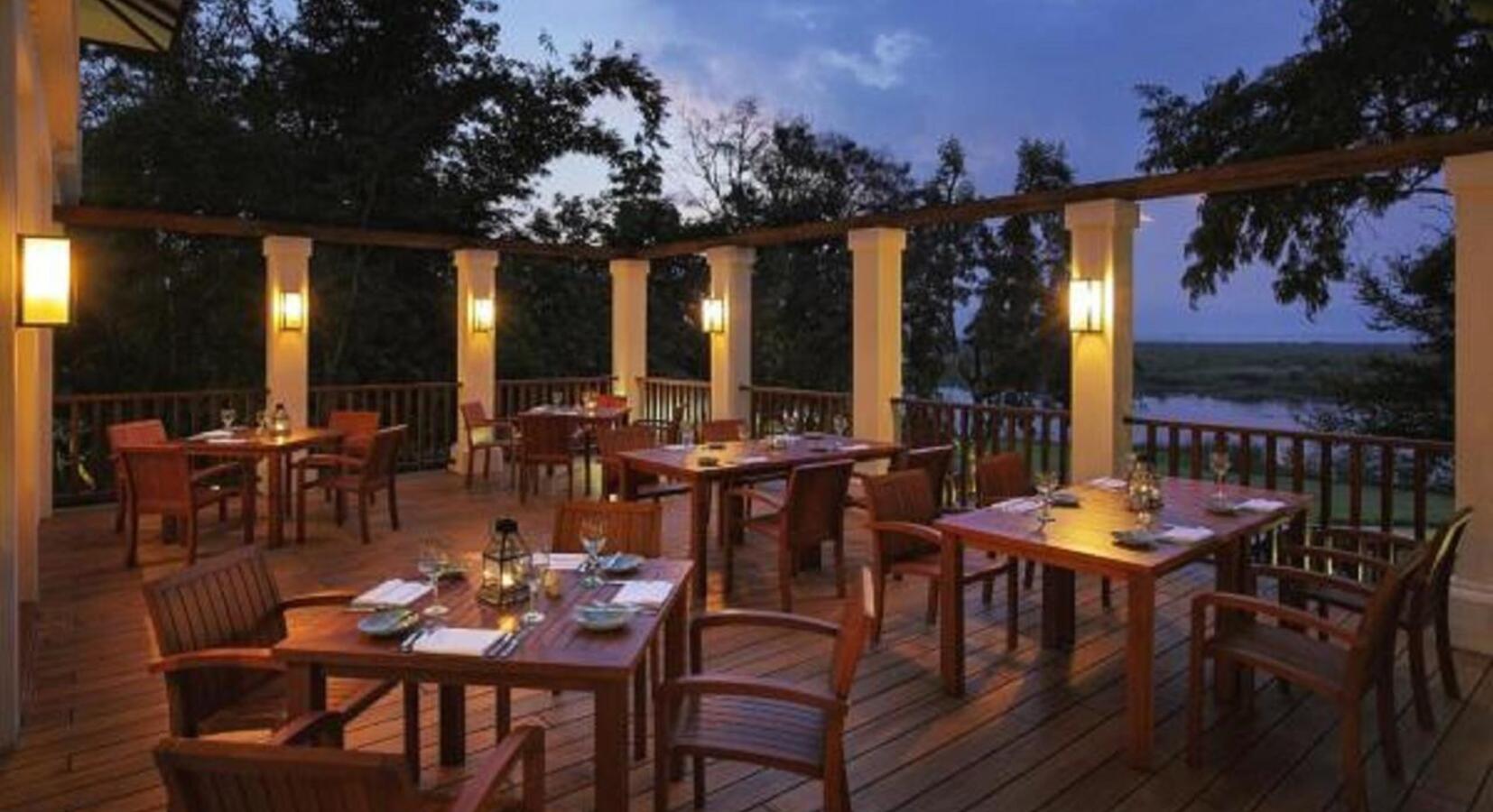 Outdoor dining with lake view