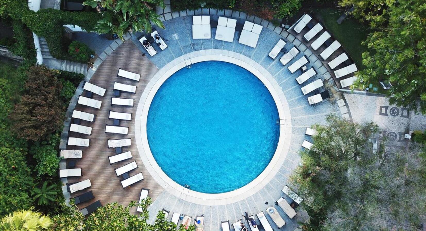 Aerial view of courtyard pool