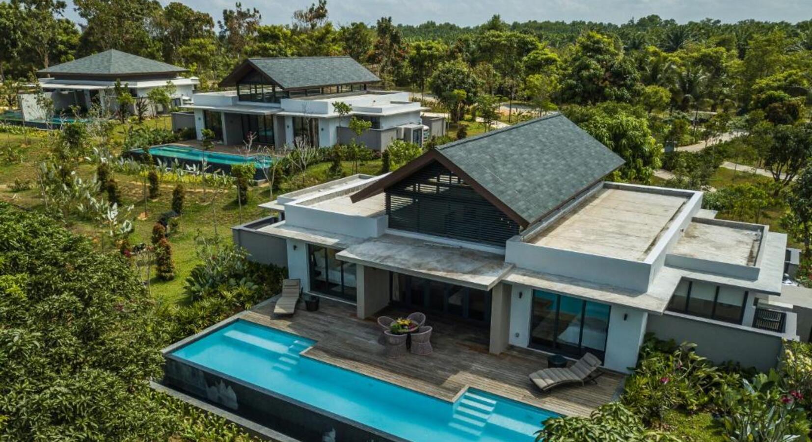 Aerial View of Villas with Pools