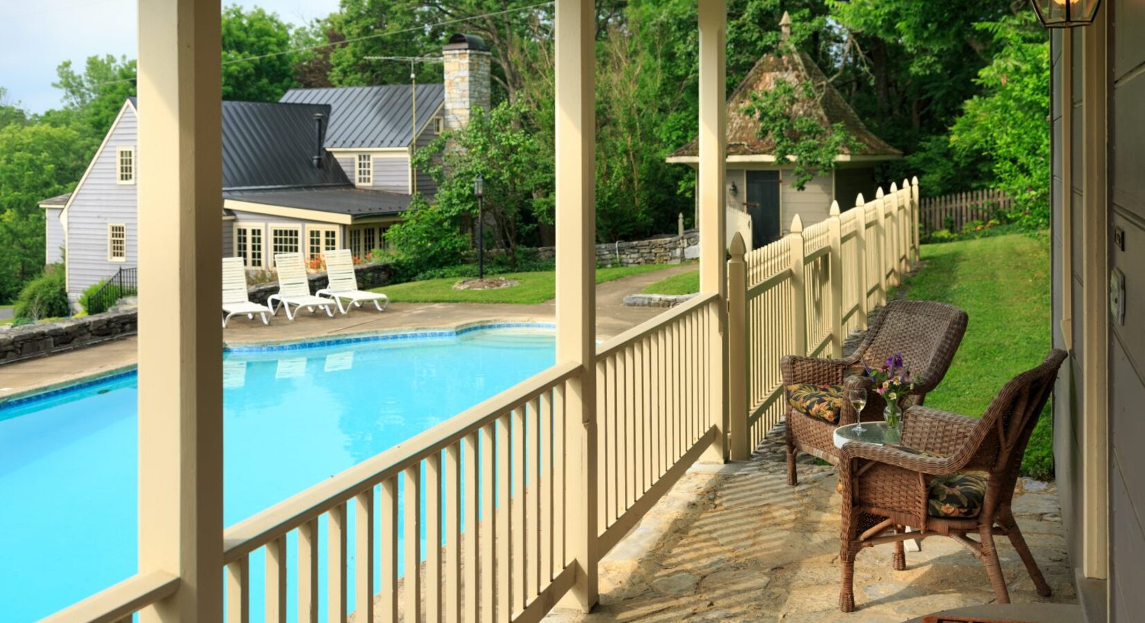 Terrace overlooking pool