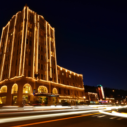 Hotel exterior at night